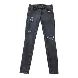 American Eagle Jeggings Size 4 Super Stretch Distressed Ripped‎ Black Wash Jeans